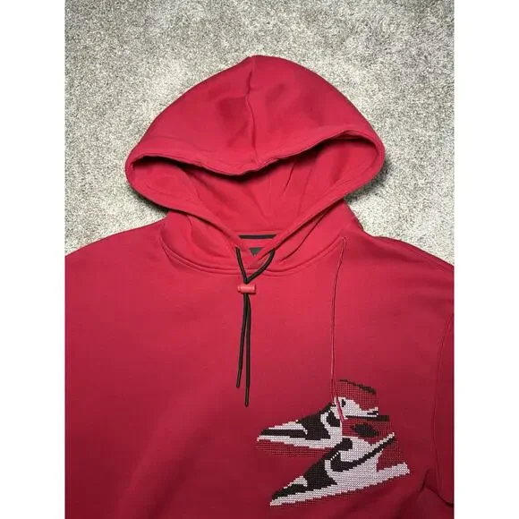 Air Jordan Black Toe 1s Holiday Red Hoodie Sweatshirt Mens Medium CT3457-687 - Picture 4 of 7